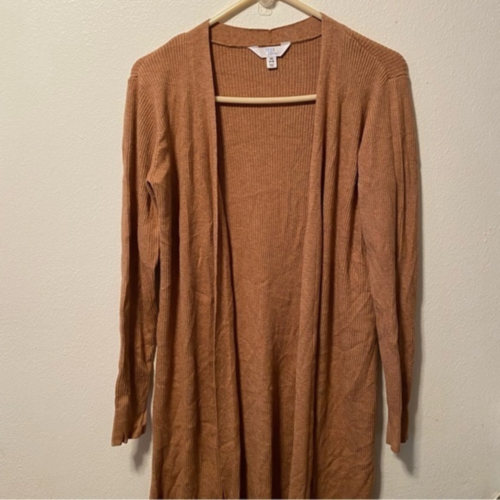 Time And Tru Women’s Cardigan Size Small Brown Side‎ Slits 42” Long New